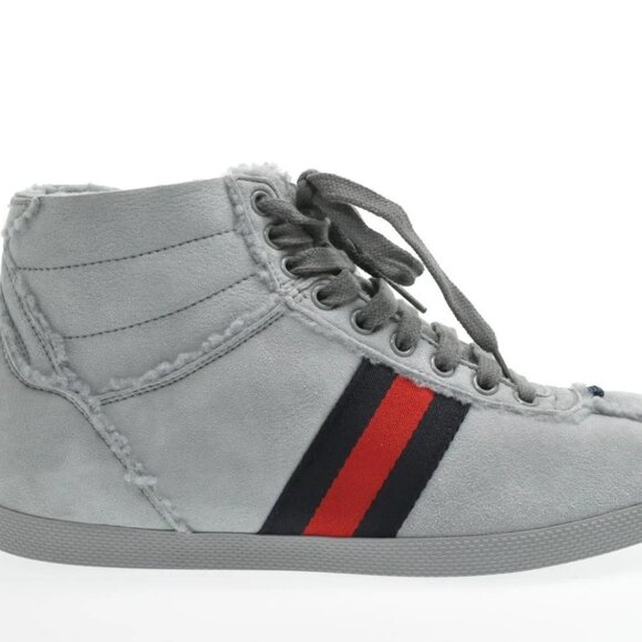 GUCCI Sherry Line shoes Suede 5 1/2 Red Navy Auth - Picture 7 of 14